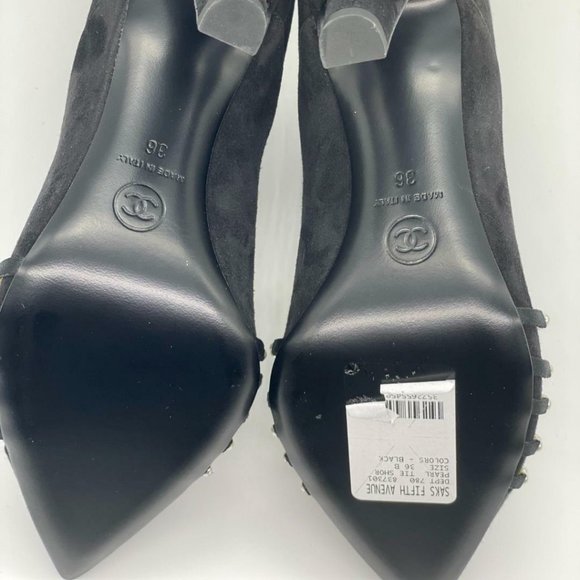 CHANEL 20A Suede Pearl Embellished CC Logo Heels Ankle Booties Boots - Picture 12 of 13